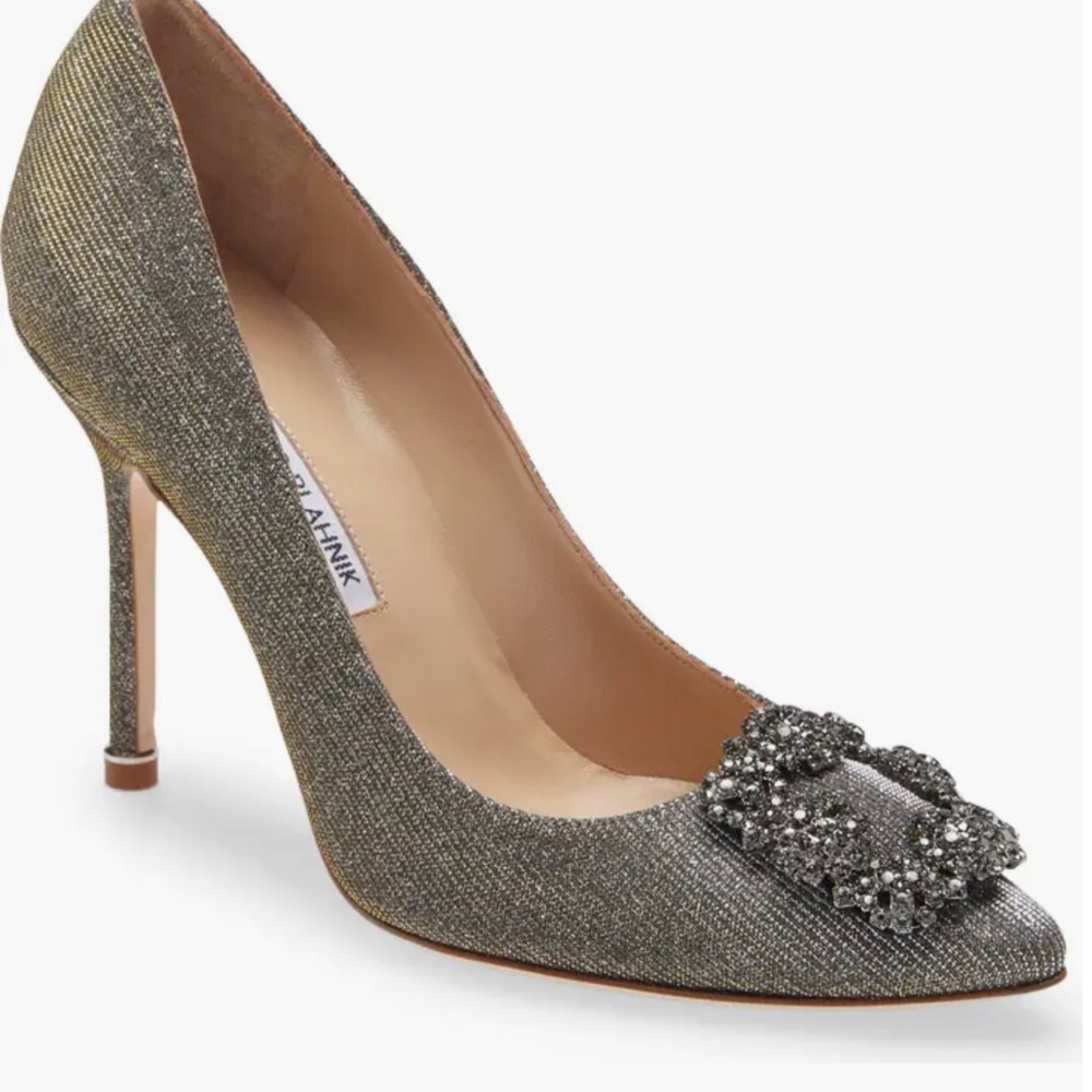 Manolo Blahnik Silver Embellished Pumps